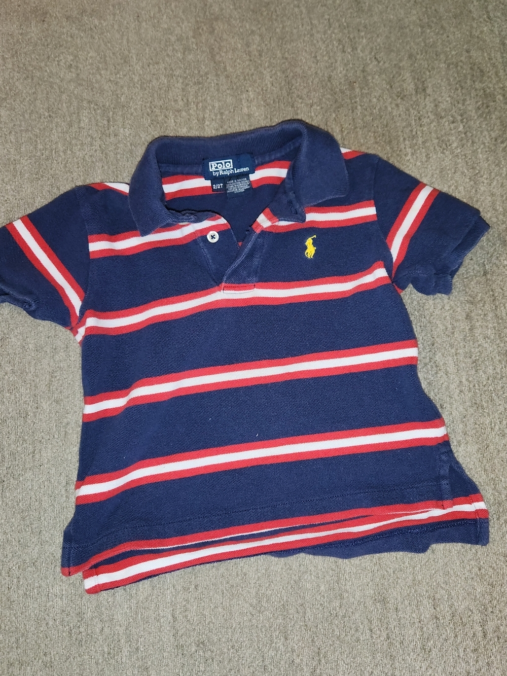 Polo by Ralph Lauren Navy Polo with Red & White Stripes 2T